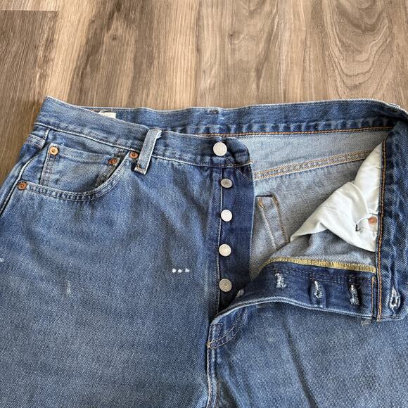 Levis 501 Premium Jeans Mens 36x34 Blue Big E Modern 93 Washed Out Faded Pants - Picture 6 of 8